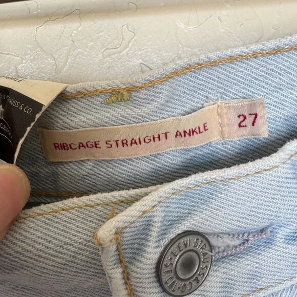 Levis Ribcage Straight Ankle Jeans 27 X 27 Light Wash Distressed Womens - Picture 4 of 12